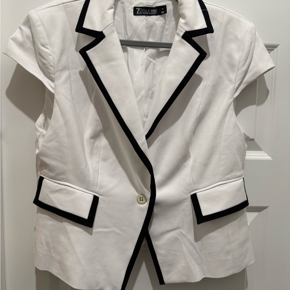 New York & Company White Blazer with Black Accents
